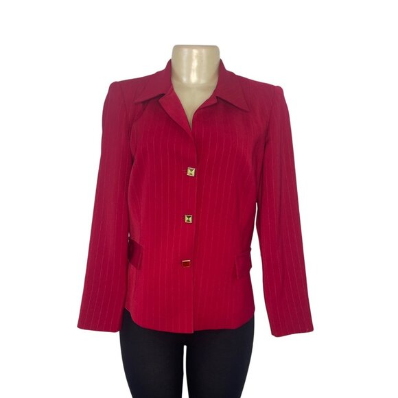 Vintage Alonso Women's Red Pinstripe Blazer With Gold Diamond Buttoned Cuffs - Picture 1 of 6